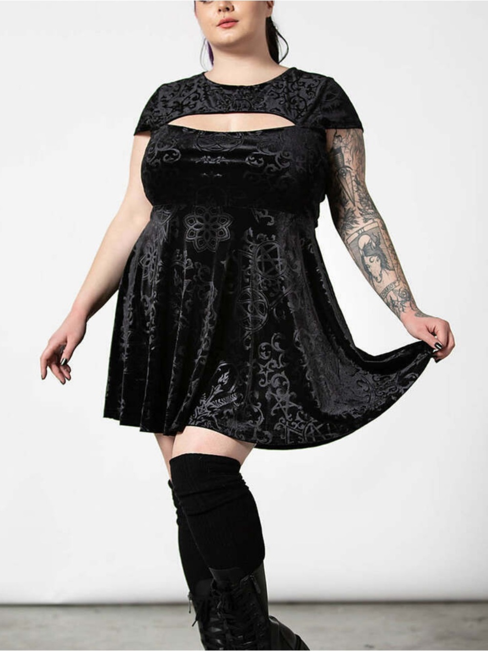 Killstar Keyhole Skater Velvet Dress Witchy Goth Whimsigoth black 3X
